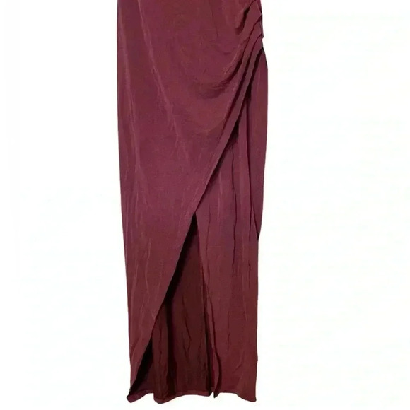 Lulu's Red Asymmetrical Ruched Maxi Gown - Picture 4 of 6